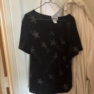 Black Sequin Short Sleeve Blouse